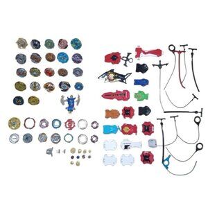 Huge Lot of Beyblades, Launchers, and Parts- Metal and Plastic Without Stadium